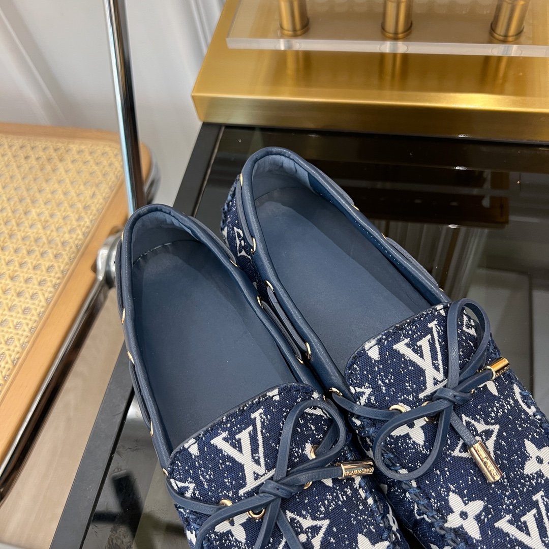 LV GLORIA FLAT LOAFER DENIM FLORAL FABRIC DARK BLUE - 35