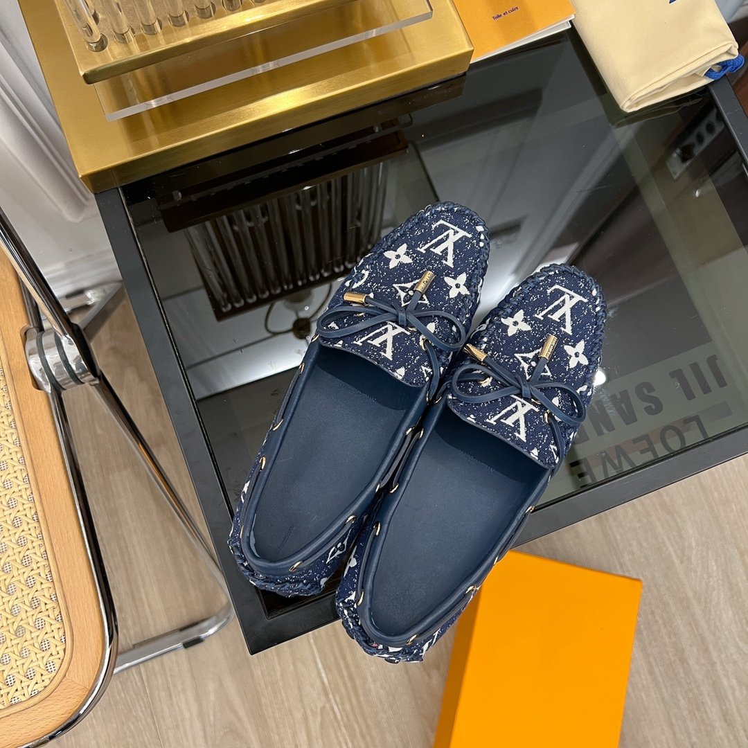 LV GLORIA FLAT LOAFER DENIM FLORAL FABRIC DARK BLUE - 35