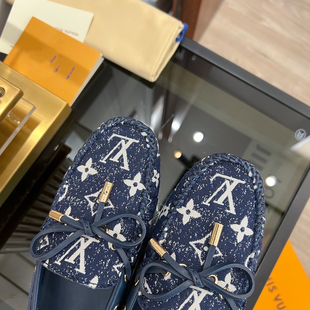 LV GLORIA FLAT LOAFER DENIM FLORAL FABRIC DARK BLUE - 35