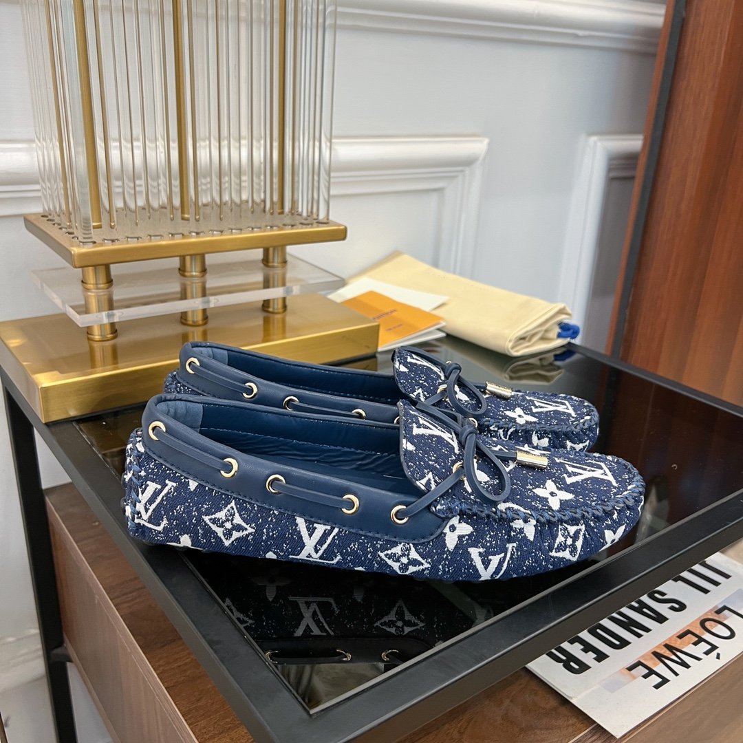 LV GLORIA FLAT LOAFER DENIM FLORAL FABRIC DARK BLUE - 35