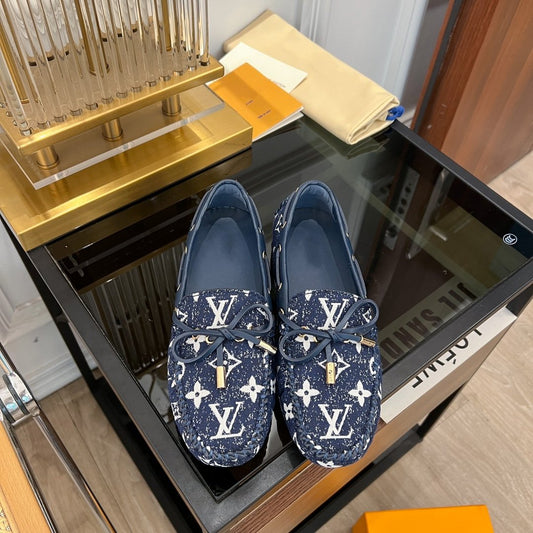 LV GLORIA FLAT LOAFER DENIM FLORAL FABRIC DARK BLUE - 35