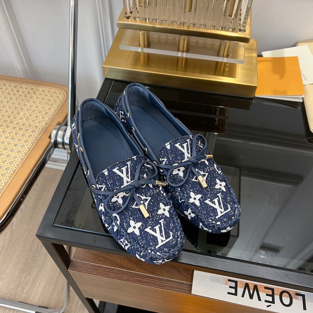 LV GLORIA FLAT LOAFER DENIM FLORAL FABRIC DARK BLUE - 35