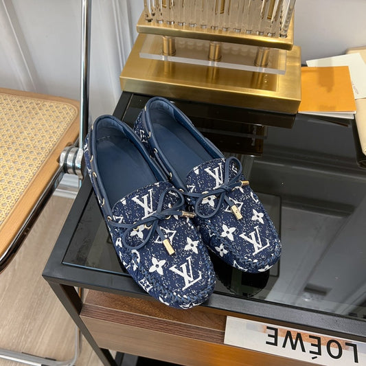 LV GLORIA FLAT LOAFER DENIM FLORAL FABRIC DARK BLUE - 35