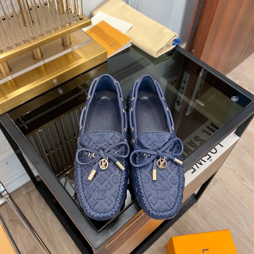 LV GLORIA FLAT LOAFER LOGO STAMPING DARK BLUE - 35