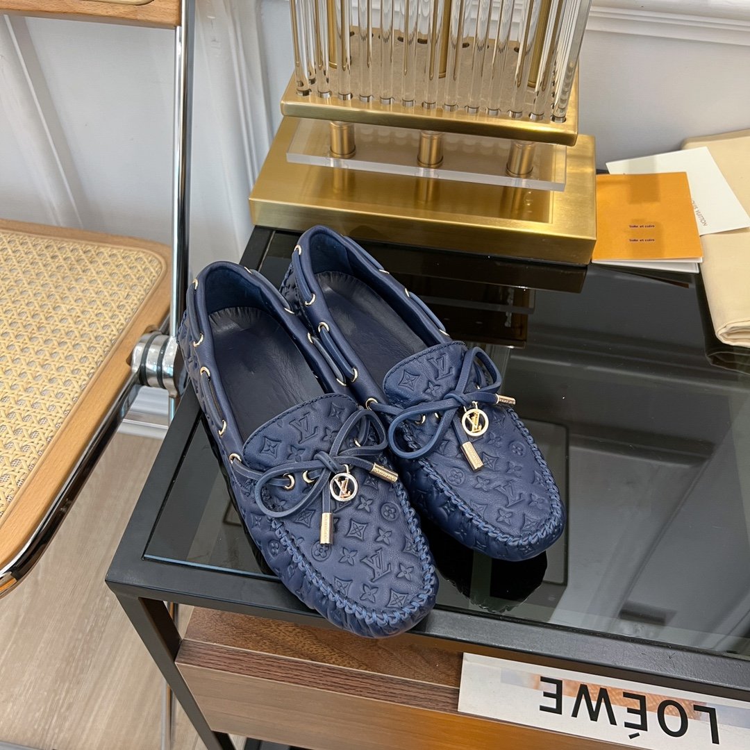 LV GLORIA FLAT LOAFER LOGO STAMPING DARK BLUE - 35