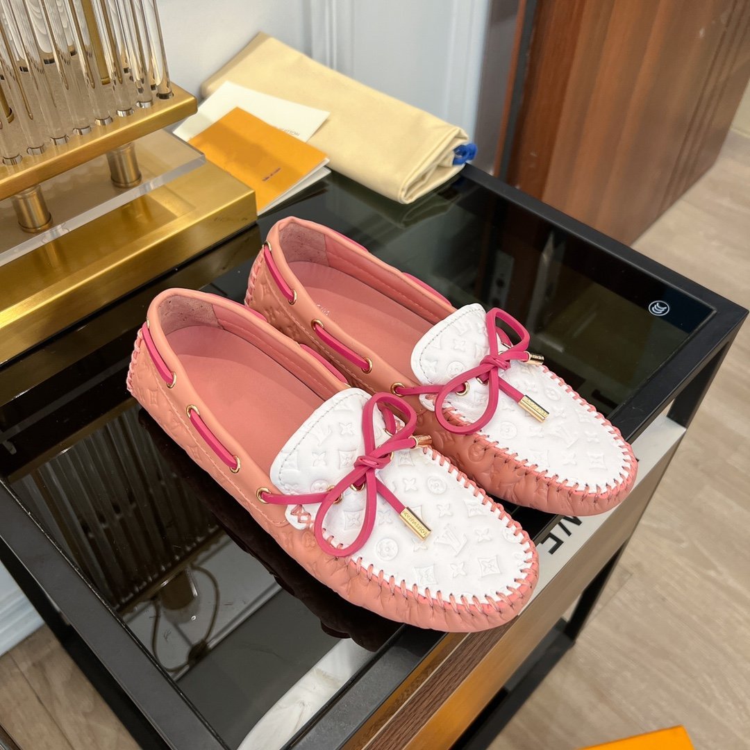 LV GLORIA FLAT LOAFER LOGO STAMPING WHITE PINK - 35