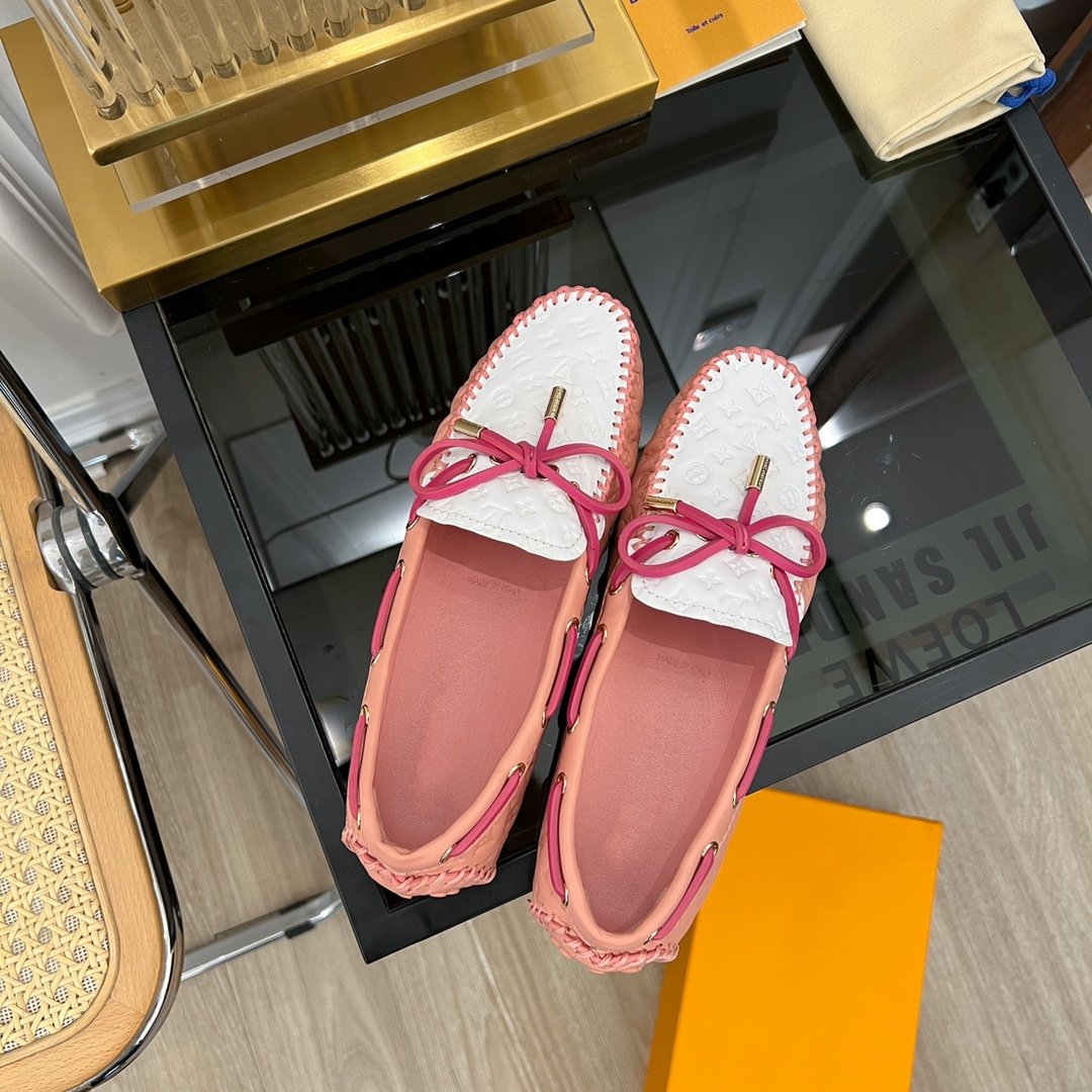 LV GLORIA FLAT LOAFER LOGO STAMPING WHITE PINK - 35