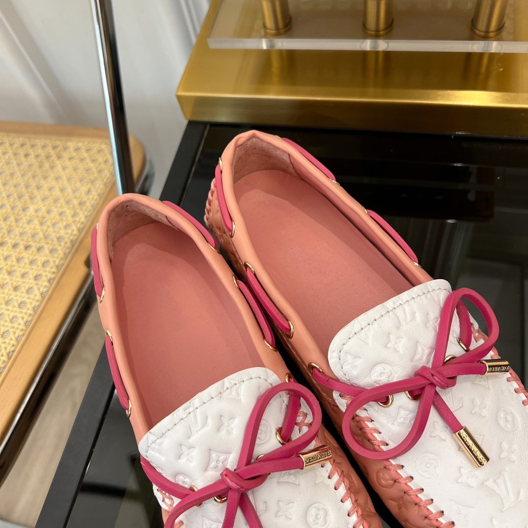 LV GLORIA FLAT LOAFER LOGO STAMPING WHITE PINK - 35