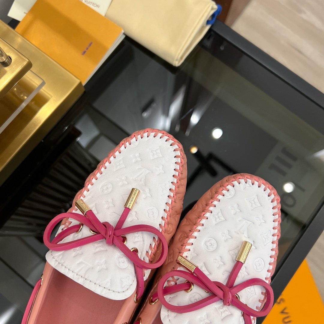 LV GLORIA FLAT LOAFER LOGO STAMPING WHITE PINK - 35