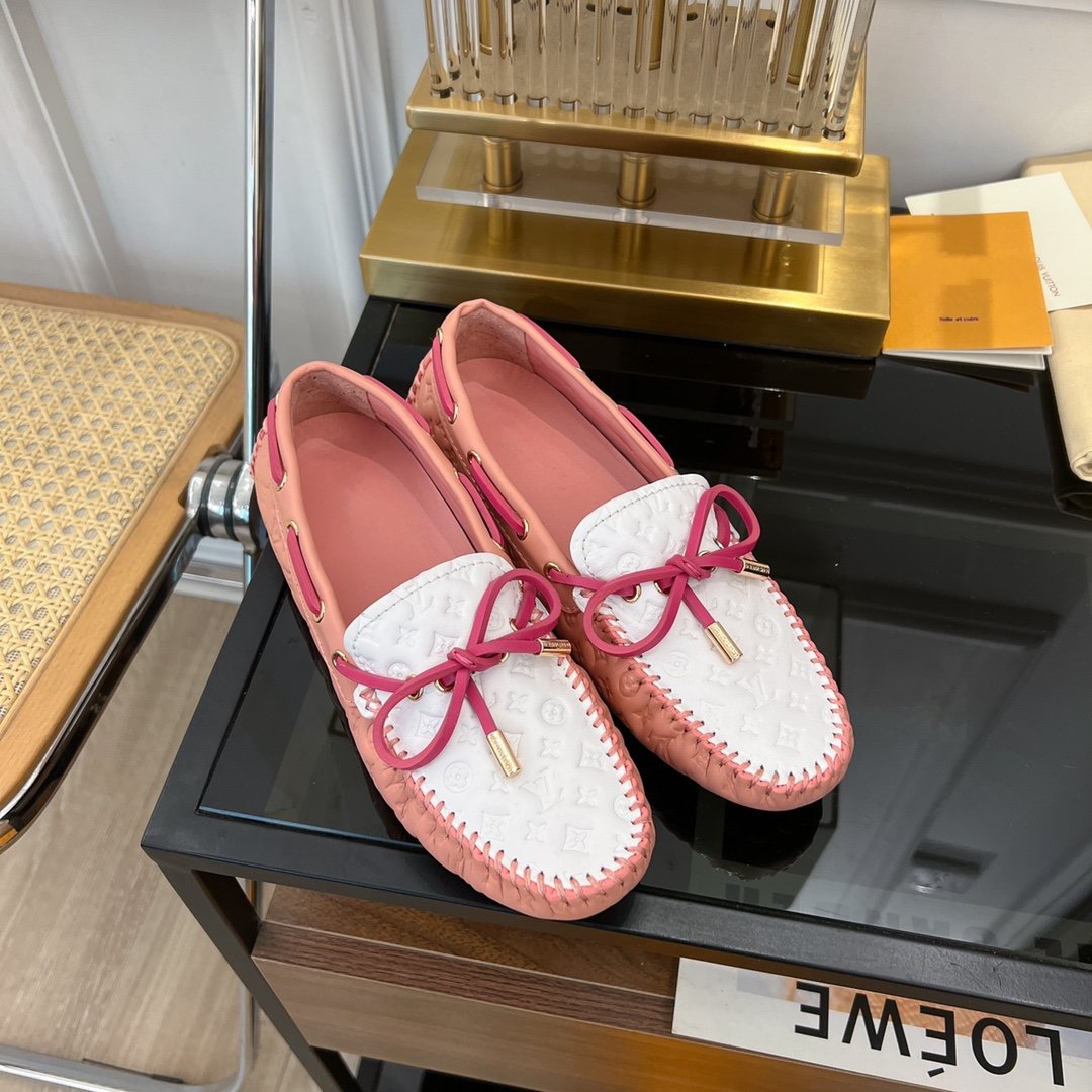 LV GLORIA FLAT LOAFER LOGO STAMPING WHITE PINK - 35