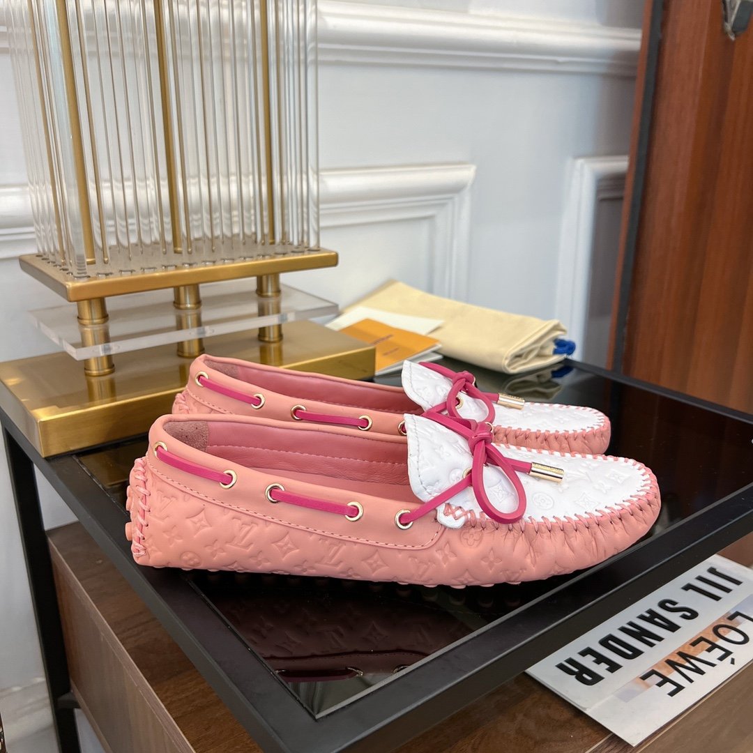 LV GLORIA FLAT LOAFER LOGO STAMPING WHITE PINK - 35