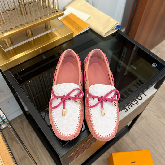 LV GLORIA FLAT LOAFER LOGO STAMPING WHITE PINK - 35