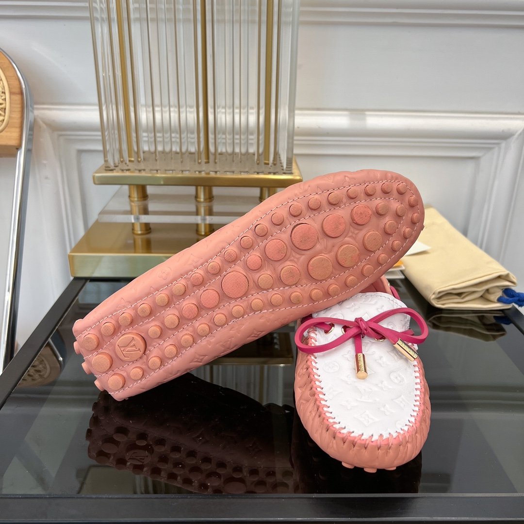 LV GLORIA FLAT LOAFER LOGO STAMPING WHITE PINK - 35