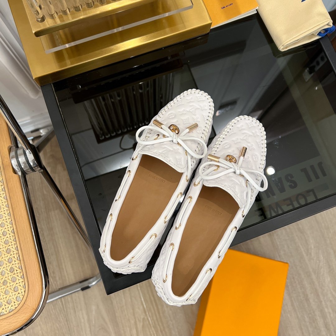 LV GLORIA FLAT LOAFER LOGO STAMPING WHITE - 35