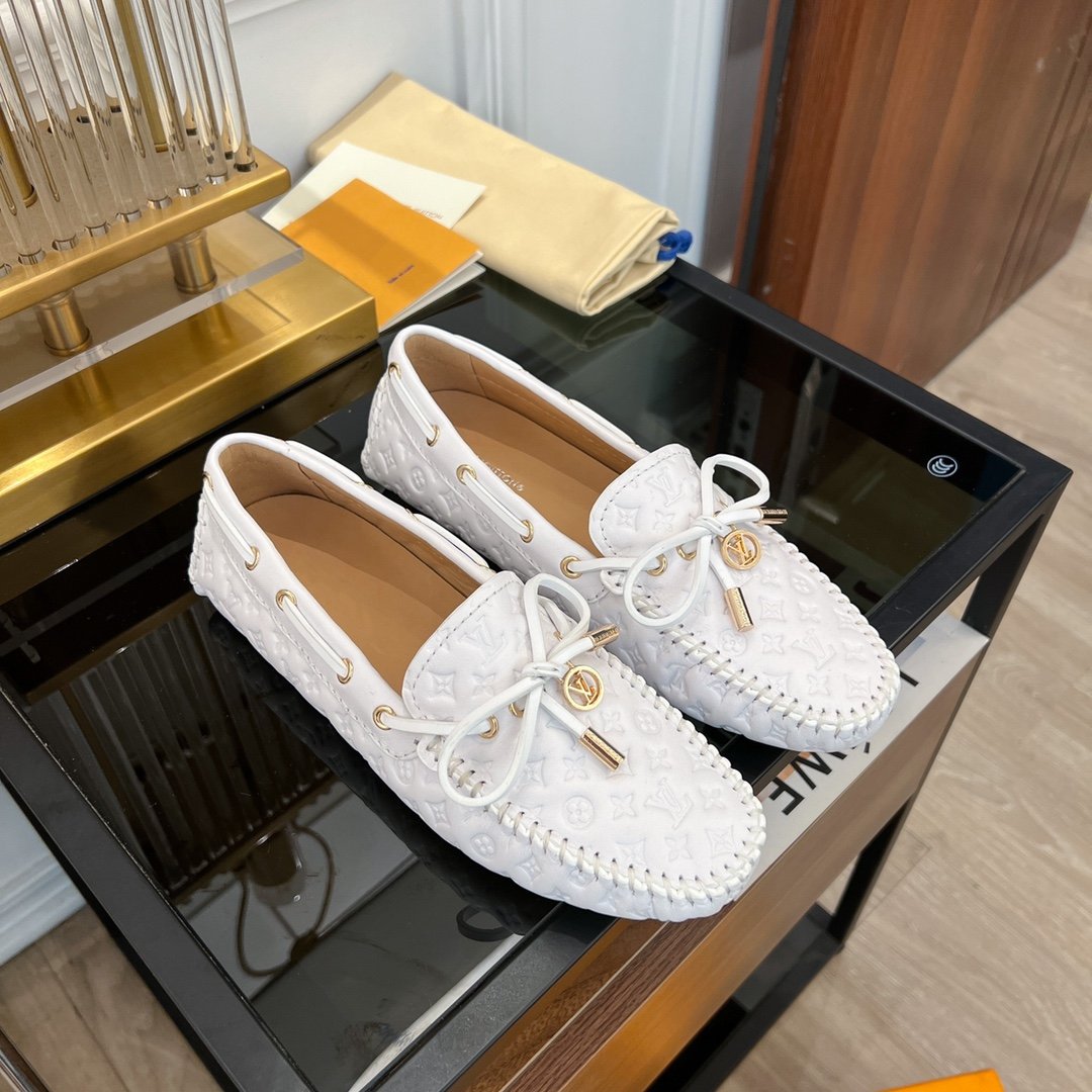 LV GLORIA FLAT LOAFER LOGO STAMPING WHITE - 35