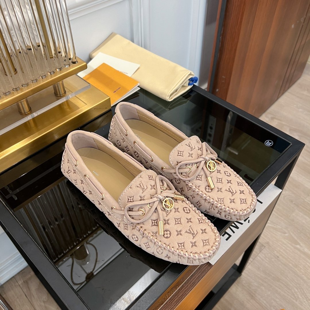 LV GLORIA FLAT LOAFER LOGO STAMPING BEIGE - 35