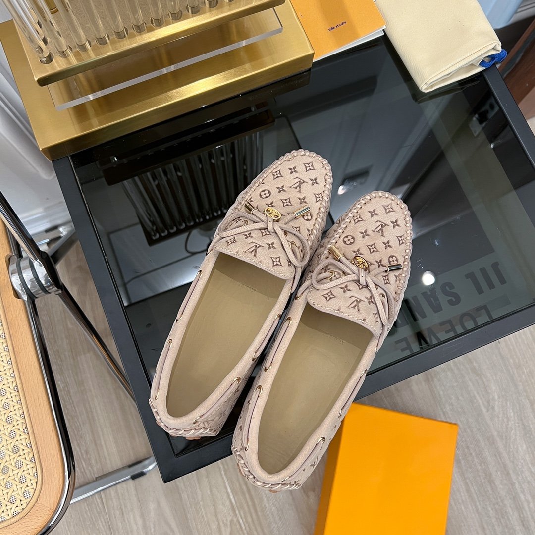 LV GLORIA FLAT LOAFER LOGO STAMPING BEIGE - 35