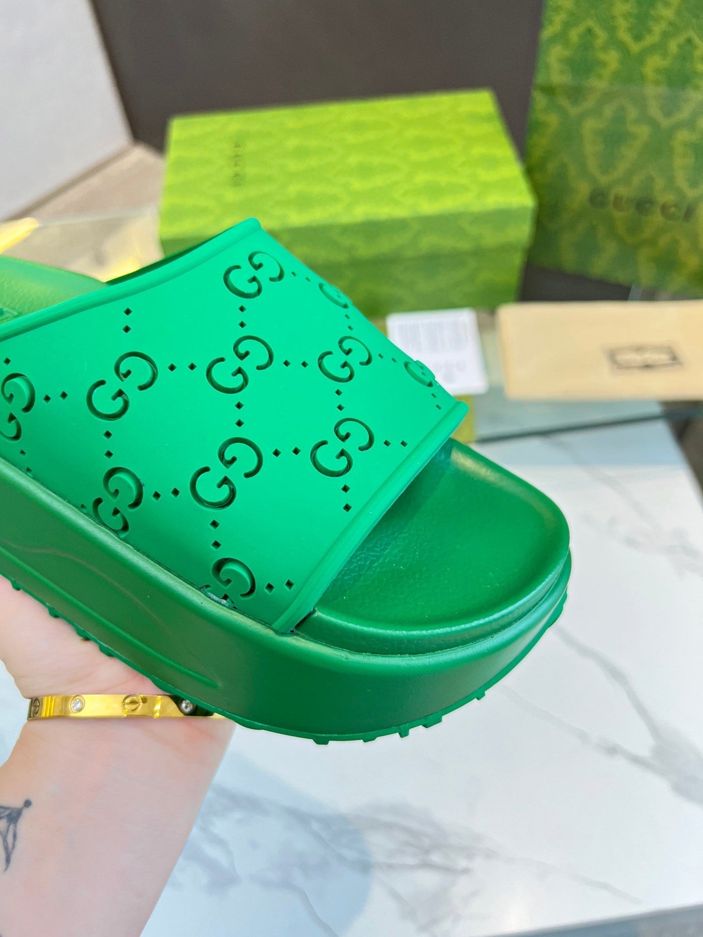 PLATFORM SANDALS IN EMERALD GREEN MONOGRAM IMPORTED TPU - 35