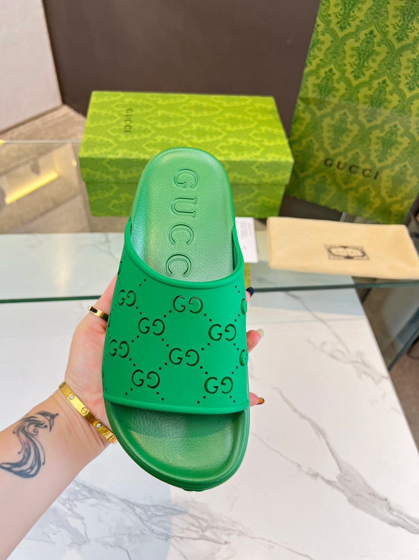 PLATFORM SANDALS IN EMERALD GREEN MONOGRAM IMPORTED TPU - 35