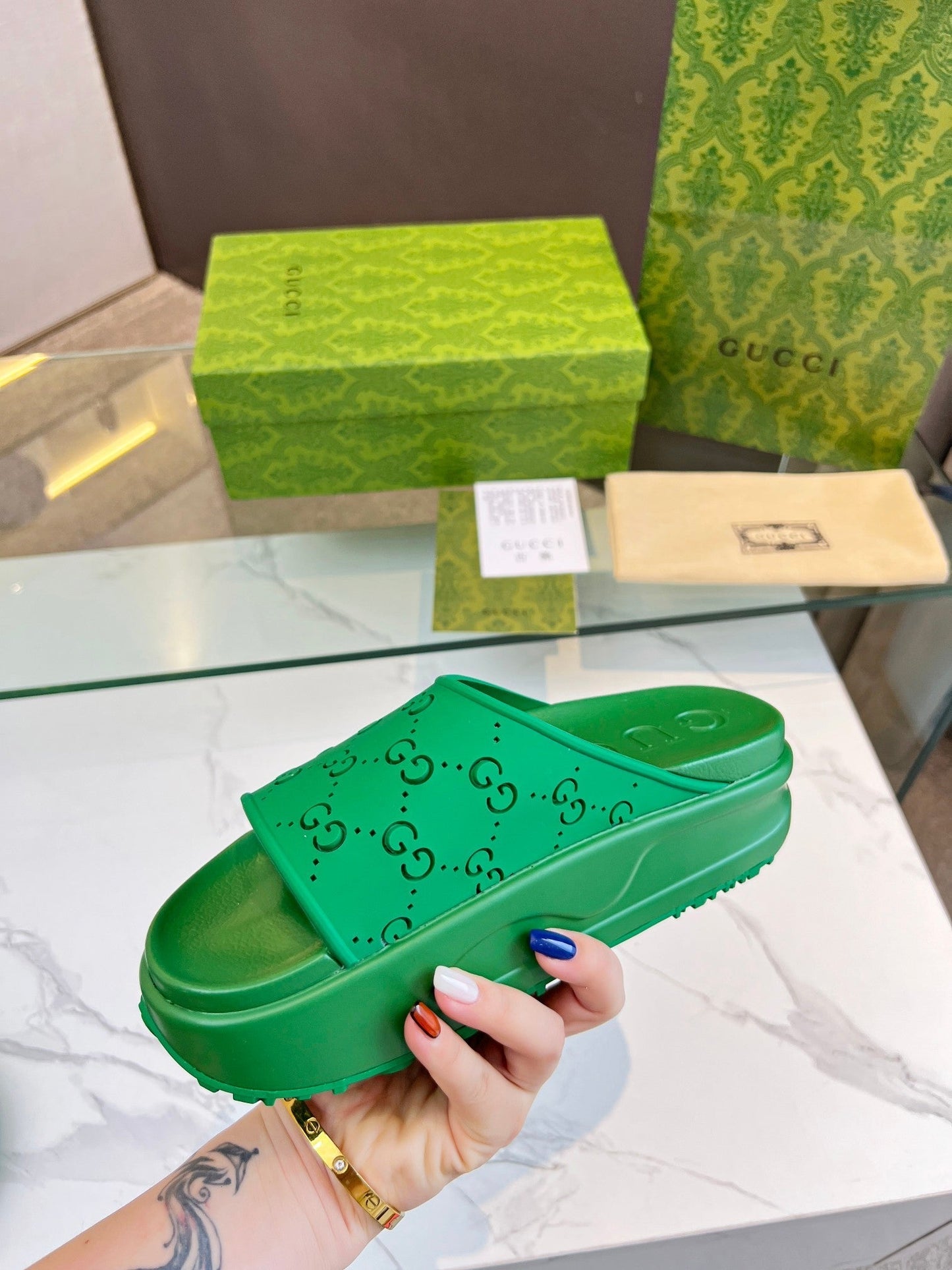 PLATFORM SANDALS IN EMERALD GREEN MONOGRAM IMPORTED TPU - 35