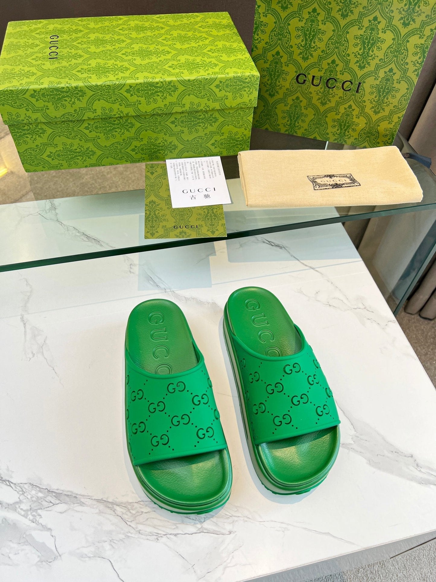 PLATFORM SANDALS IN EMERALD GREEN MONOGRAM IMPORTED TPU - 35