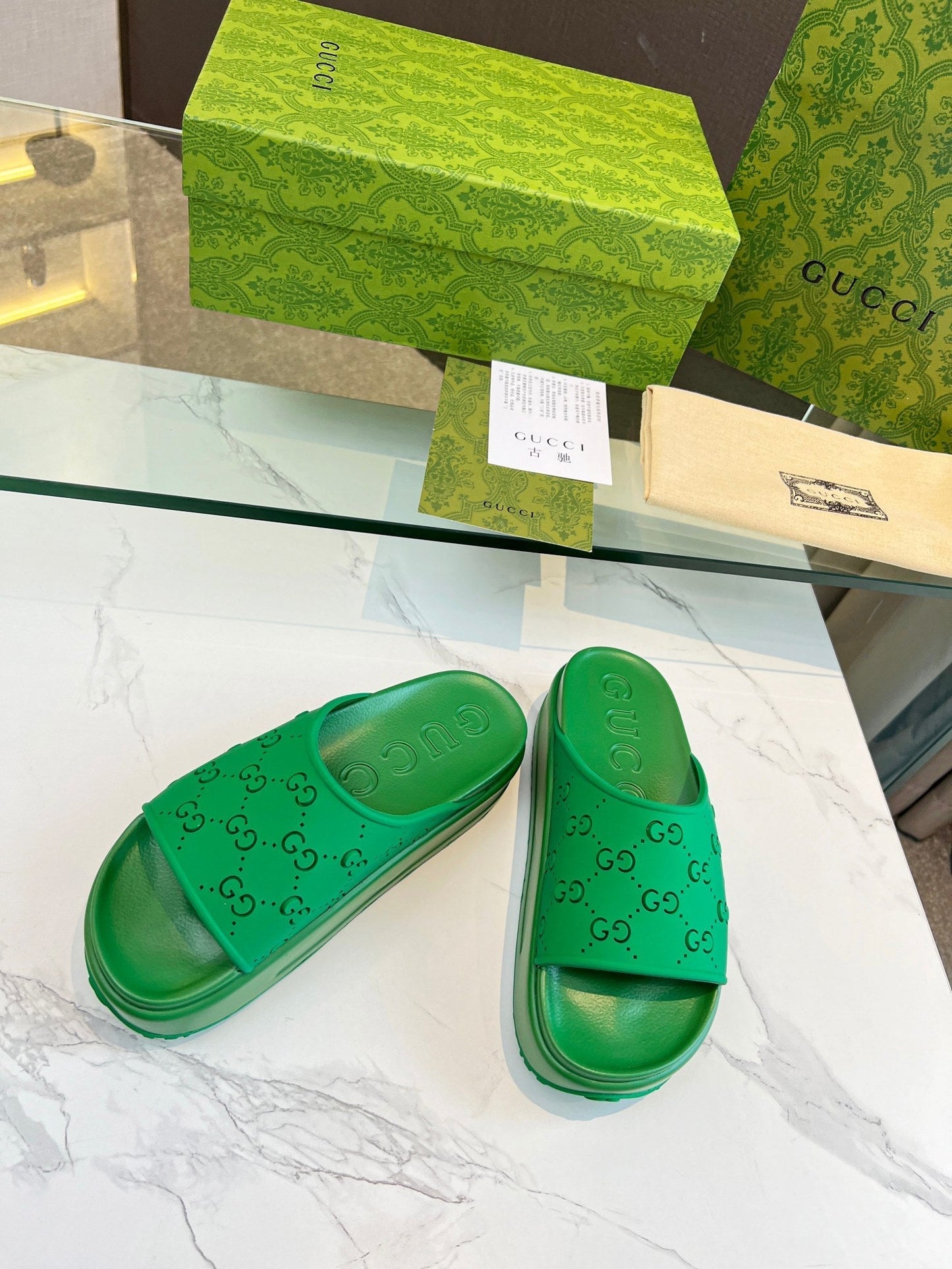 PLATFORM SANDALS IN EMERALD GREEN MONOGRAM IMPORTED TPU - 35