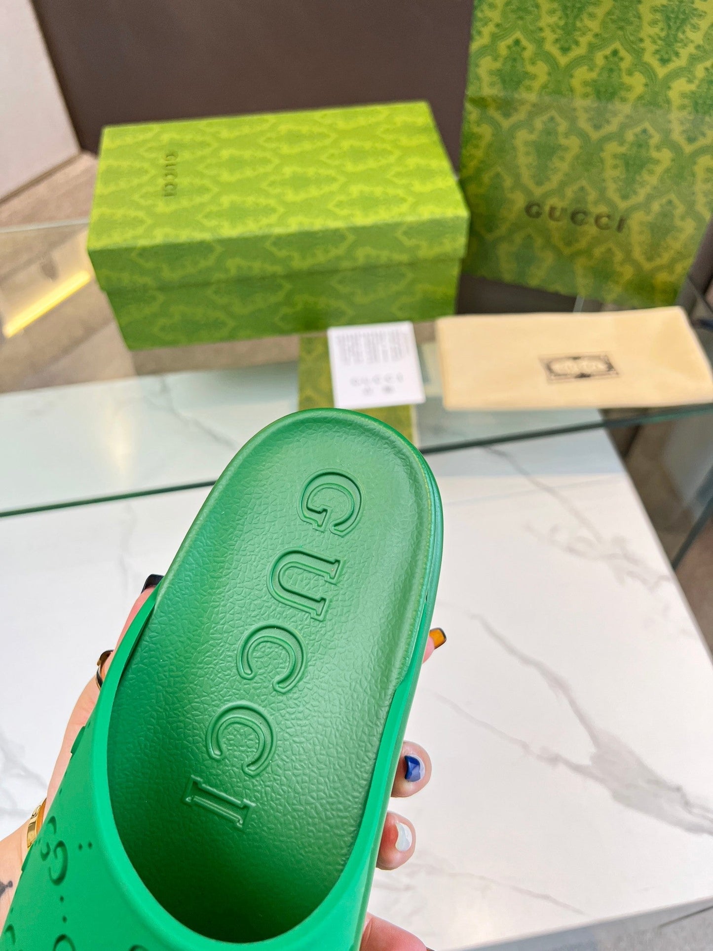 PLATFORM SANDALS IN EMERALD GREEN MONOGRAM IMPORTED TPU - 35