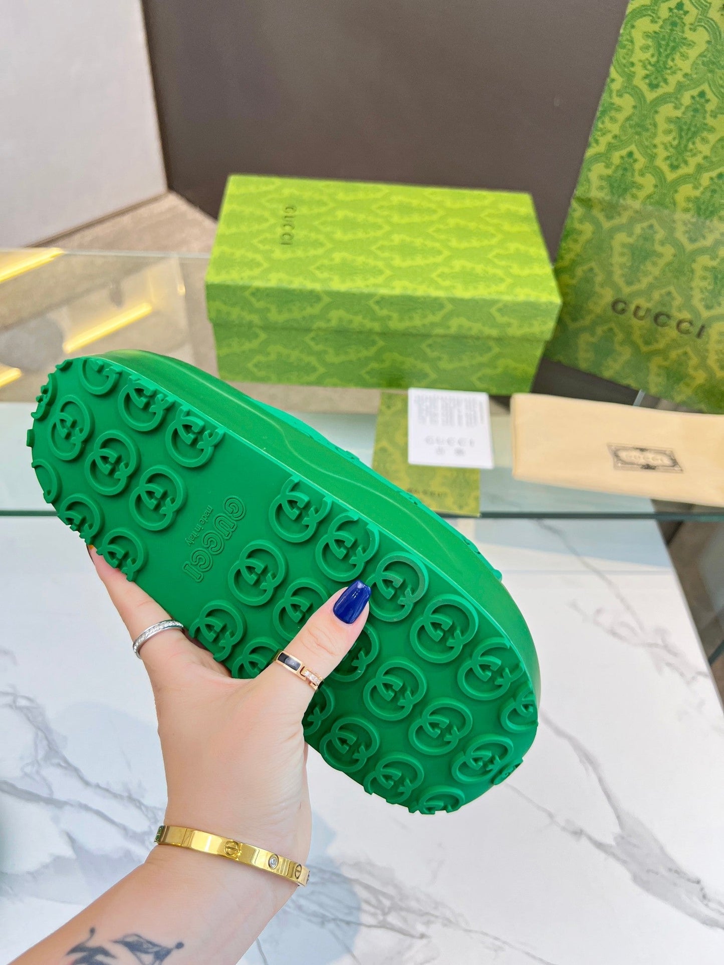 PLATFORM SANDALS IN EMERALD GREEN MONOGRAM IMPORTED TPU - 35