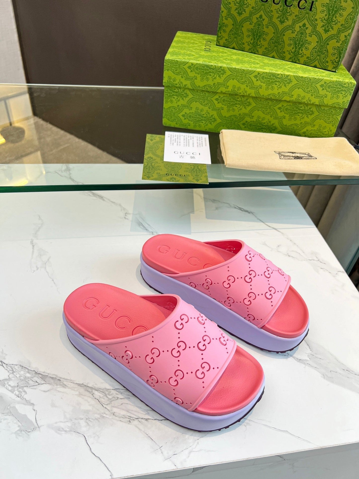 PLATFORM SANDALS IN BABY PINK MONOGRAM IMPORTED TPU - 35