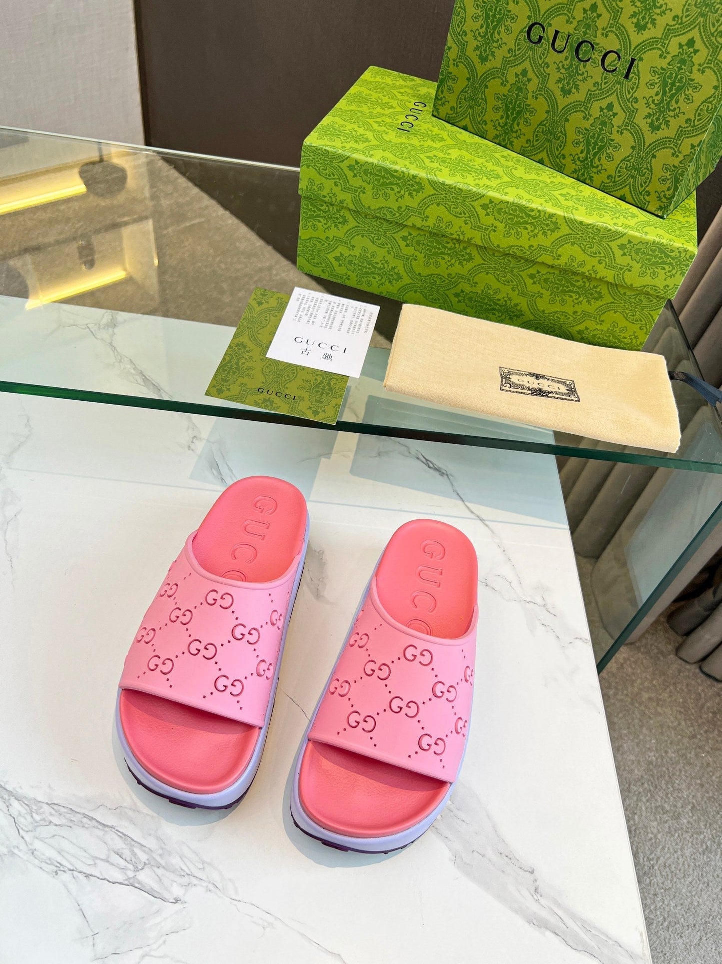 PLATFORM SANDALS IN BABY PINK MONOGRAM IMPORTED TPU - 35