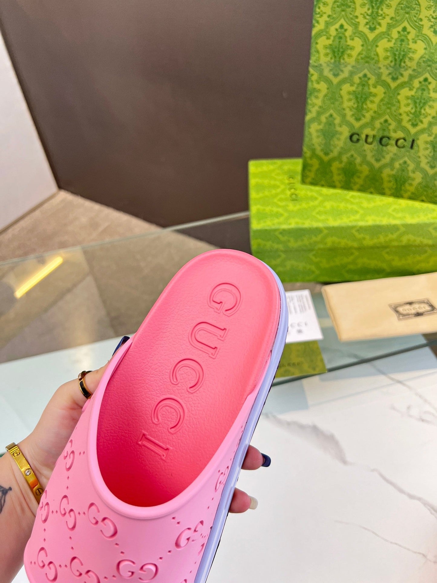 PLATFORM SANDALS IN BABY PINK MONOGRAM IMPORTED TPU - 35