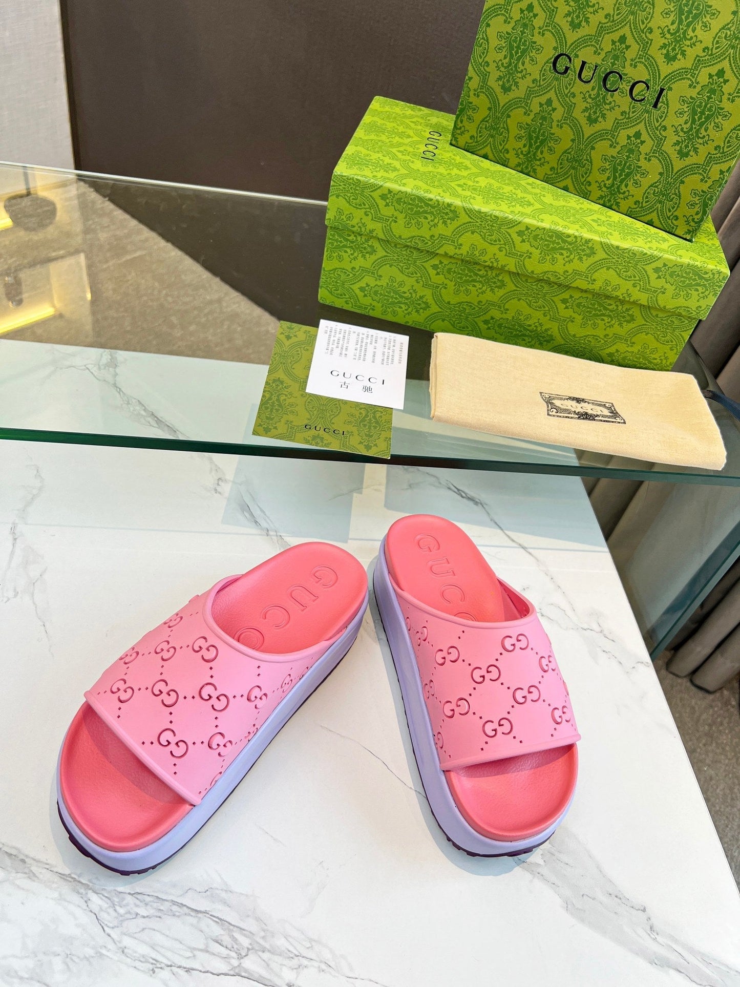 PLATFORM SANDALS IN BABY PINK MONOGRAM IMPORTED TPU - 35