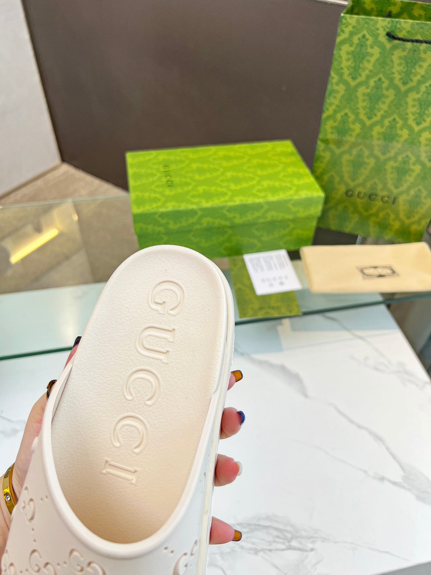 PLATFORM SANDALS IN WHITE CREAM MONOGRAM IMPORTED TPU - 35