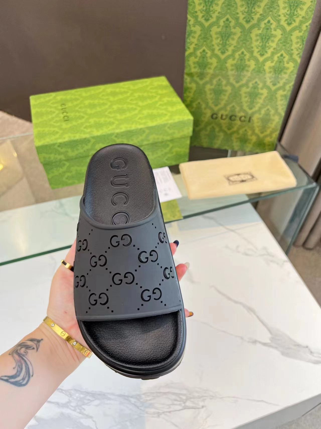 PLATFORM SANDALS IN BLACK MONOGRAM IMPORTED TPU - 35