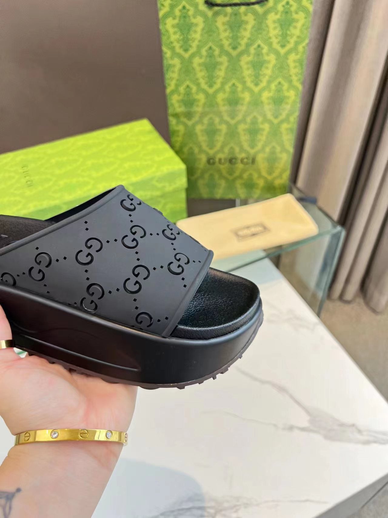 PLATFORM SANDALS IN BLACK MONOGRAM IMPORTED TPU - 35