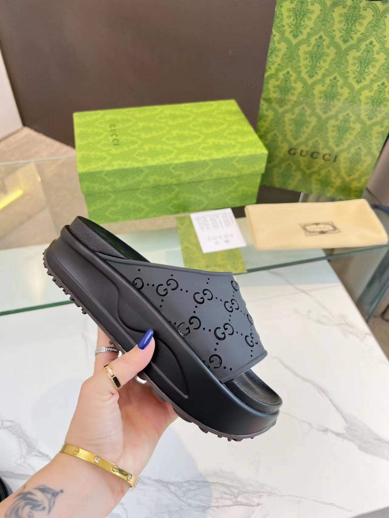 PLATFORM SANDALS IN BLACK MONOGRAM IMPORTED TPU - 35
