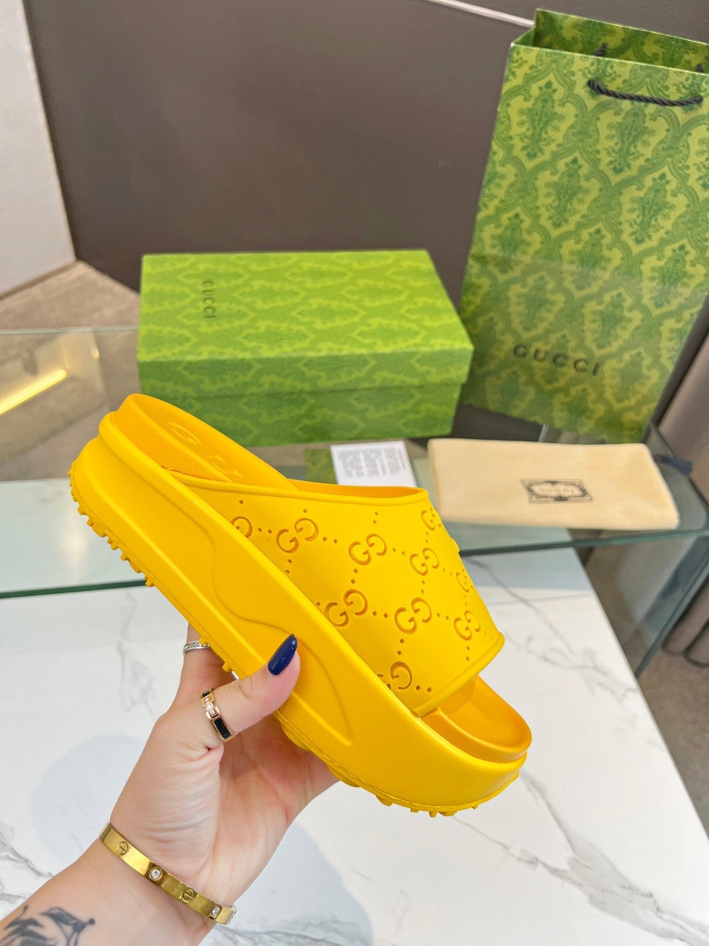 PLATFORM SANDALS IN BRIGHT YELLOW MONOGRAM IMPORTED TPU - 35