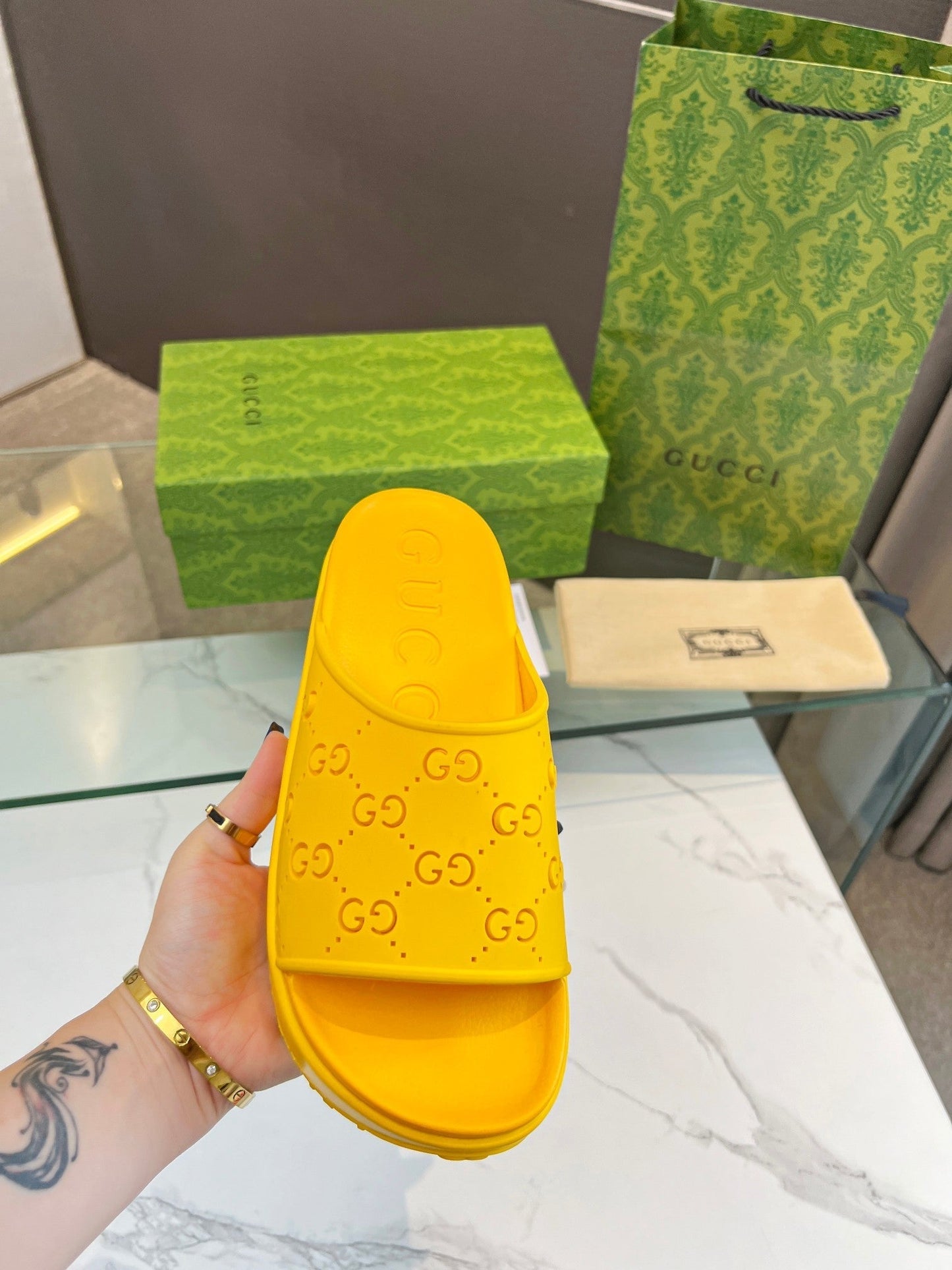 PLATFORM SANDALS IN BRIGHT YELLOW MONOGRAM IMPORTED TPU - 35