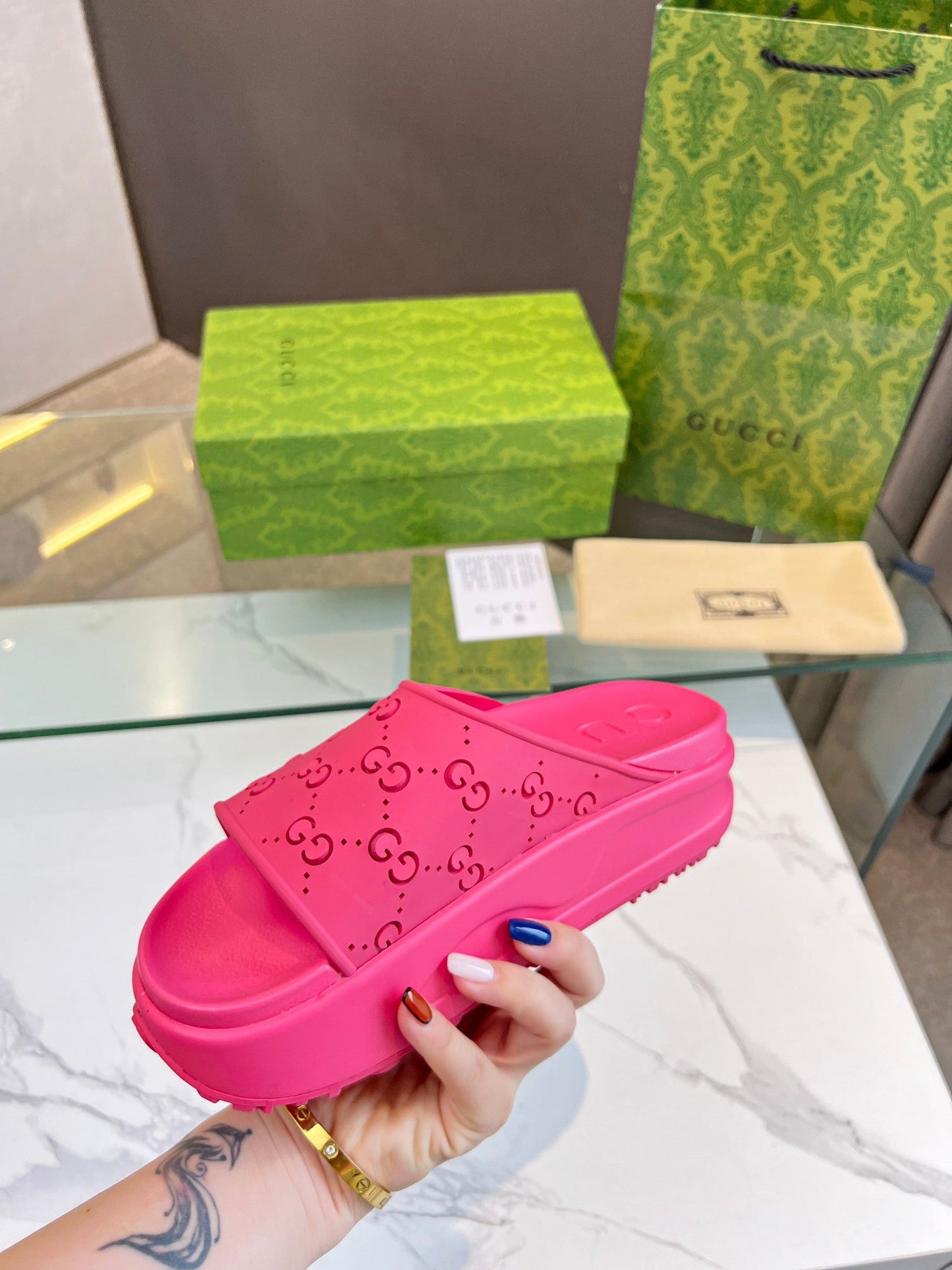 PLATFORM SANDALS IN BRIGHT PINK MONOGRAM IMPORTED TPU - 35