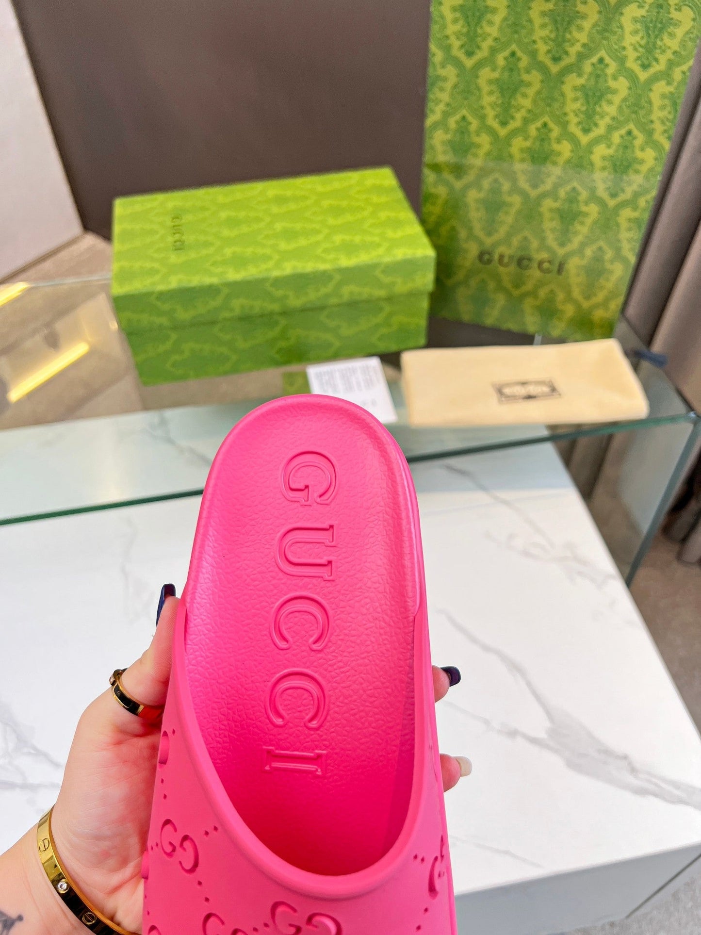 PLATFORM SANDALS IN BRIGHT PINK MONOGRAM IMPORTED TPU - 35