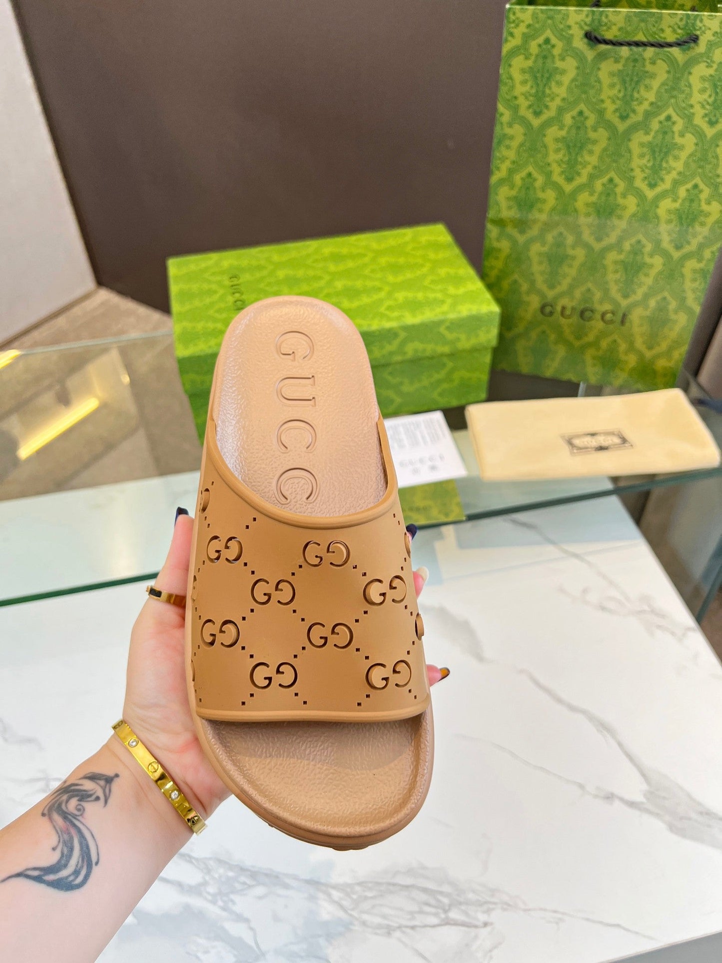 PLATFORM SANDALS IN CINNAMON BROWN MONOGRAM IMPORTED TPU - 35