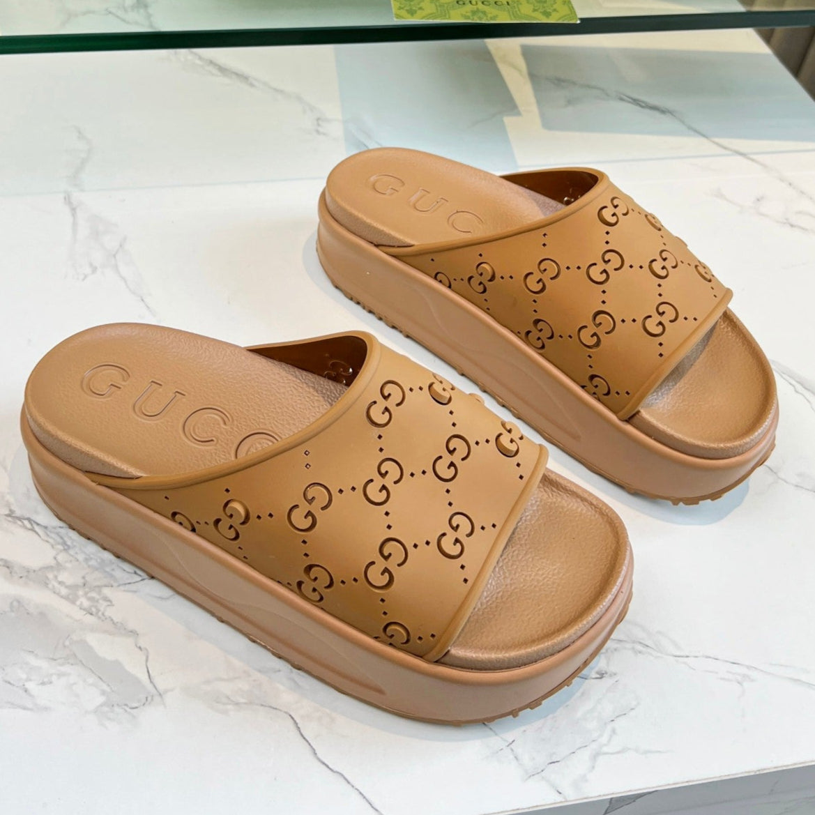 PLATFORM SANDALS IN CINNAMON BROWN MONOGRAM IMPORTED TPU - 35