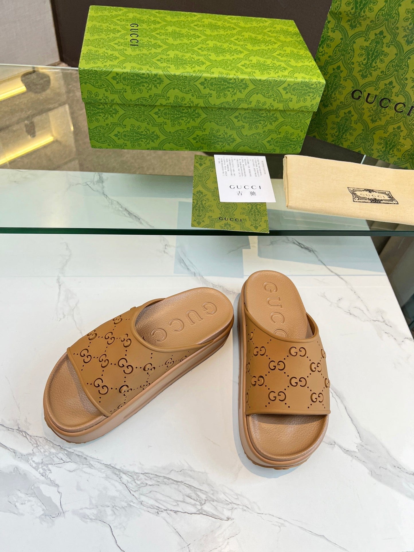 PLATFORM SANDALS IN CINNAMON BROWN MONOGRAM IMPORTED TPU - 35