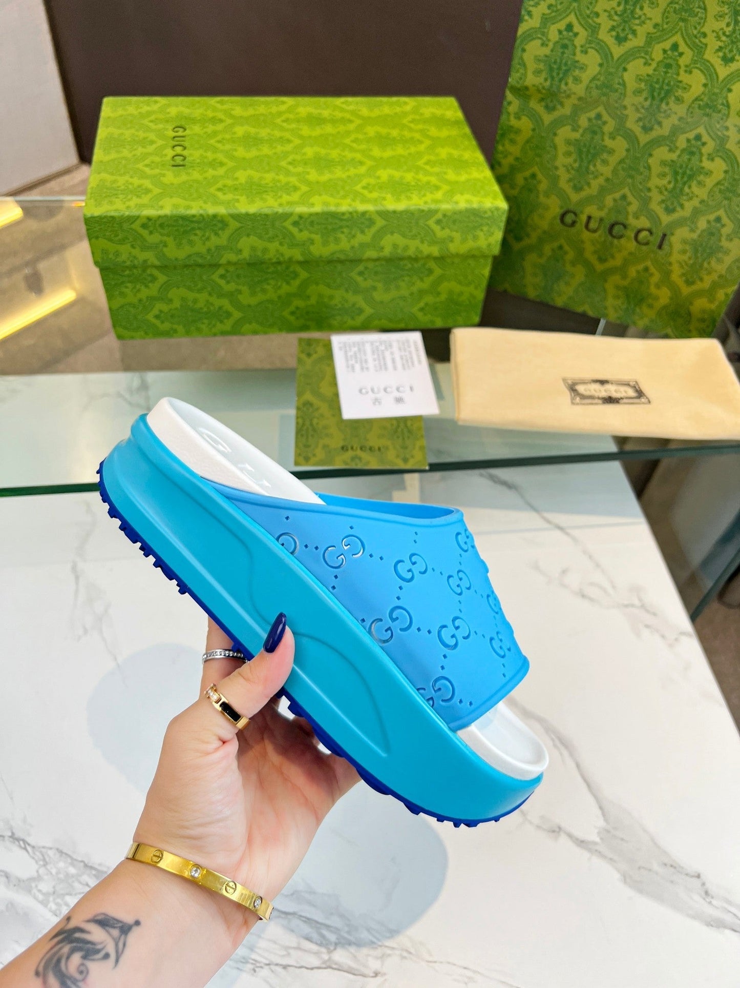 PLATFORM SANDALS IN SKY BLUE MONOGRAM IMPORTED TPU - 35