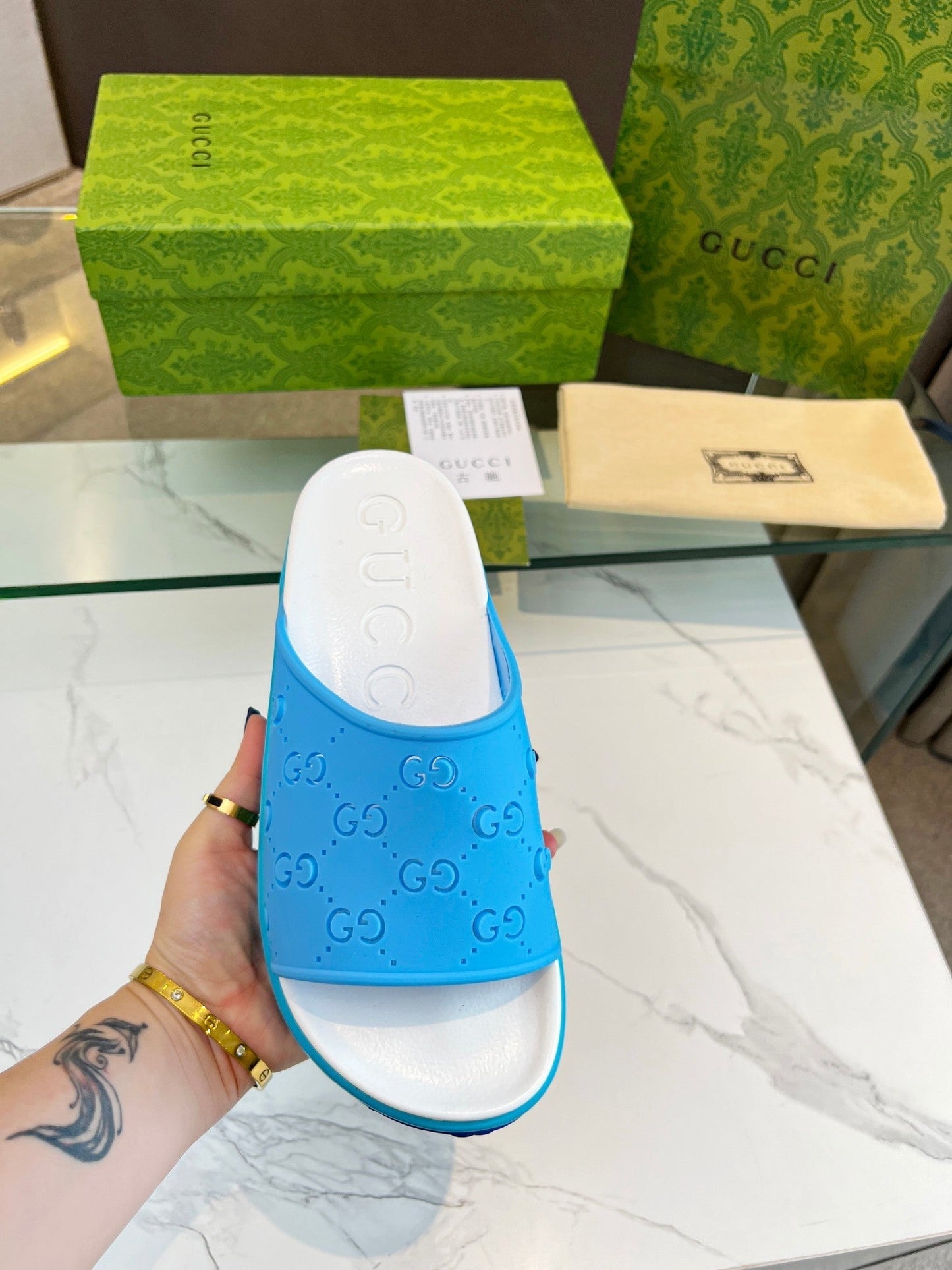 PLATFORM SANDALS IN SKY BLUE MONOGRAM IMPORTED TPU - 35
