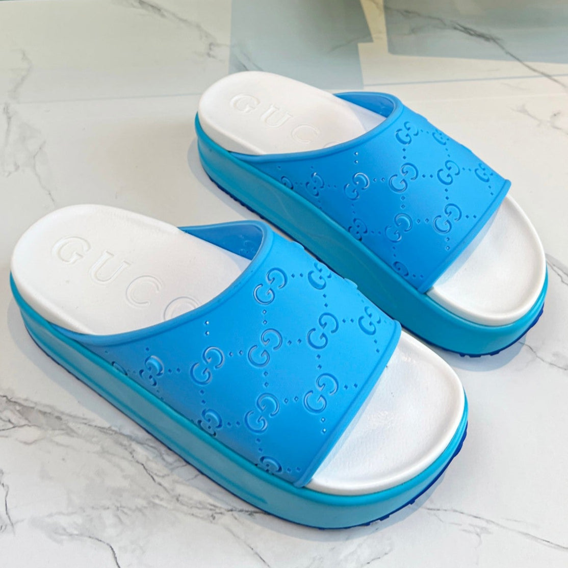 PLATFORM SANDALS IN SKY BLUE MONOGRAM IMPORTED TPU - 35