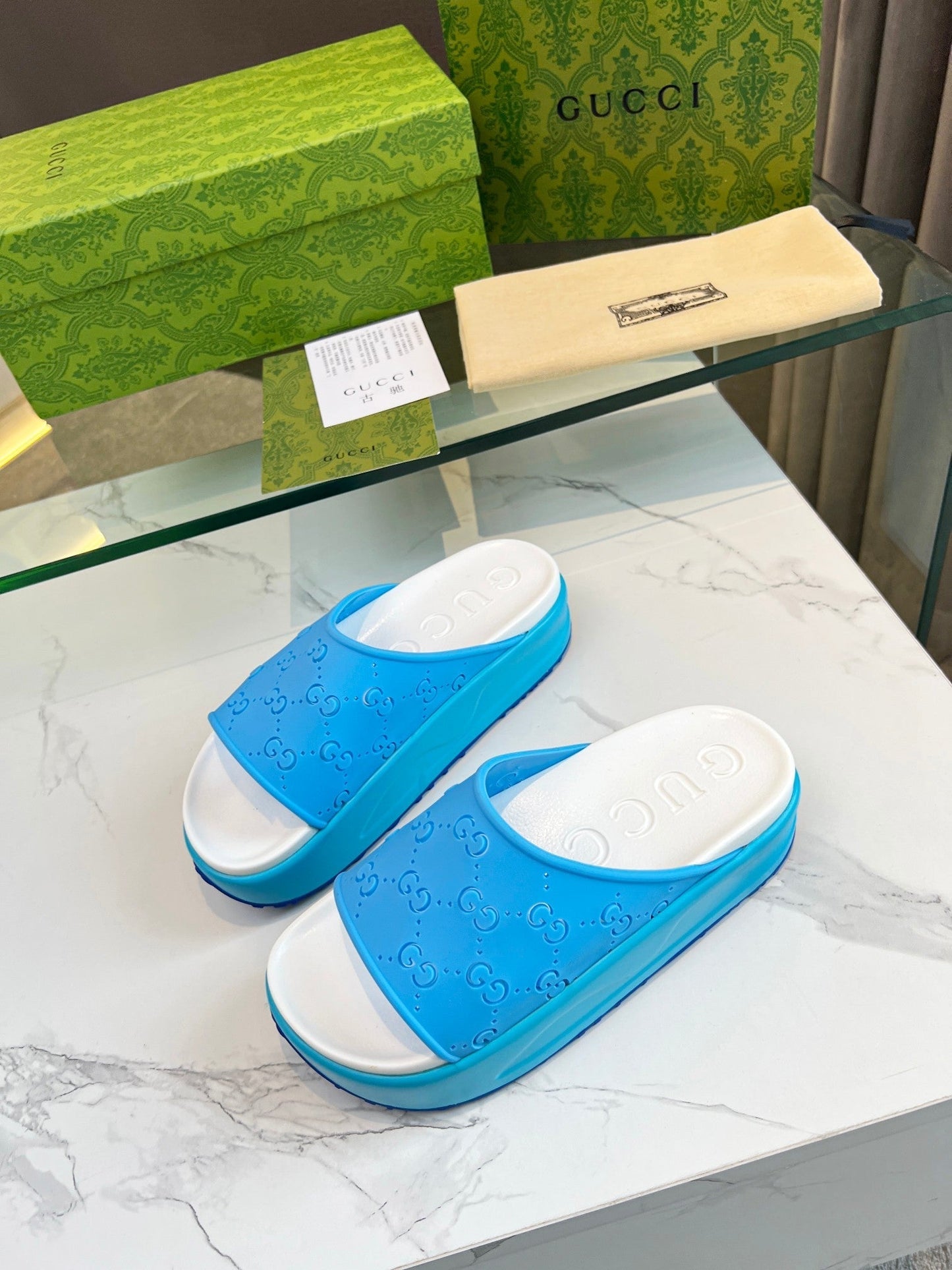 PLATFORM SANDALS IN SKY BLUE MONOGRAM IMPORTED TPU - 35