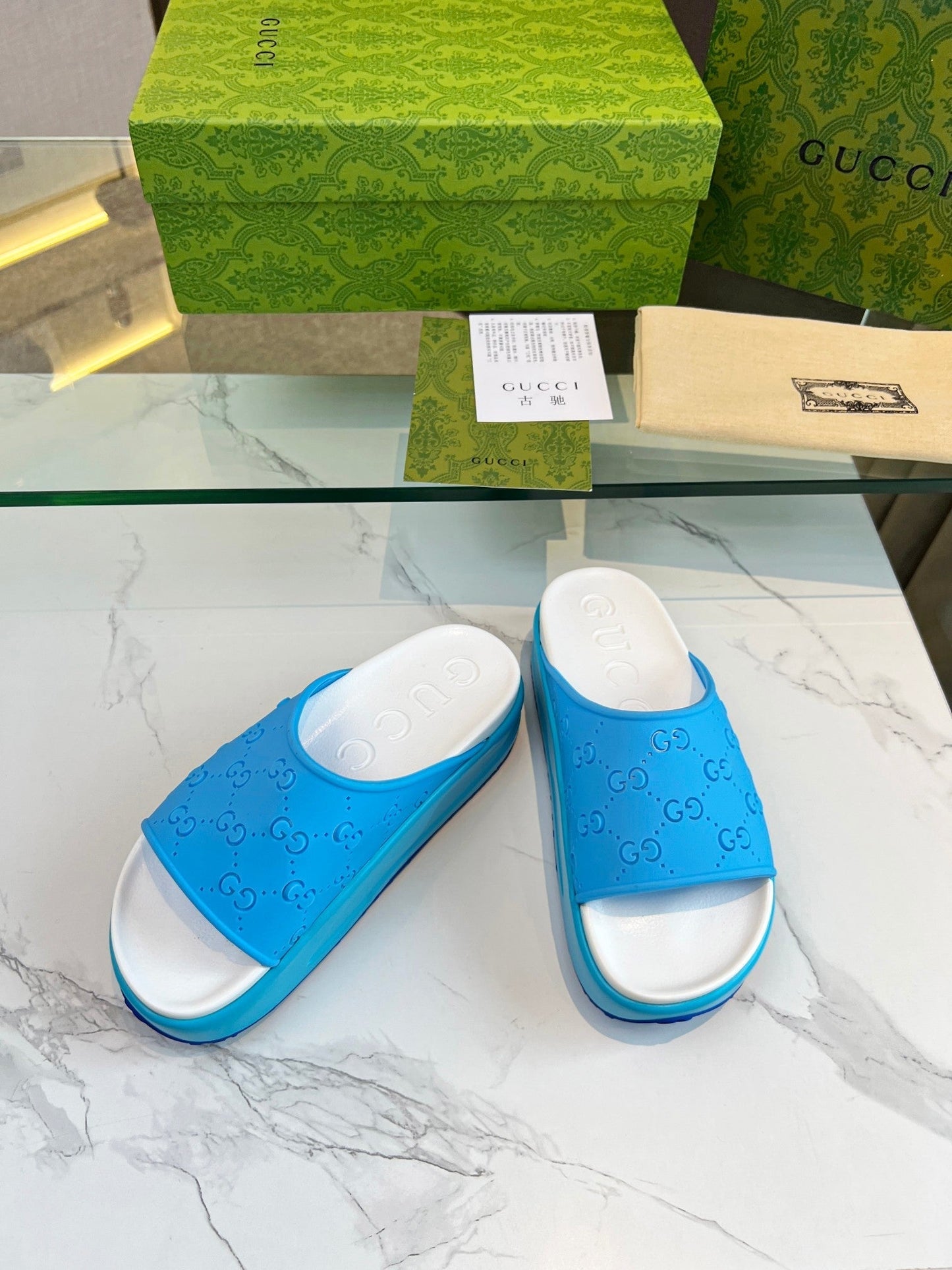 PLATFORM SANDALS IN SKY BLUE MONOGRAM IMPORTED TPU - 35