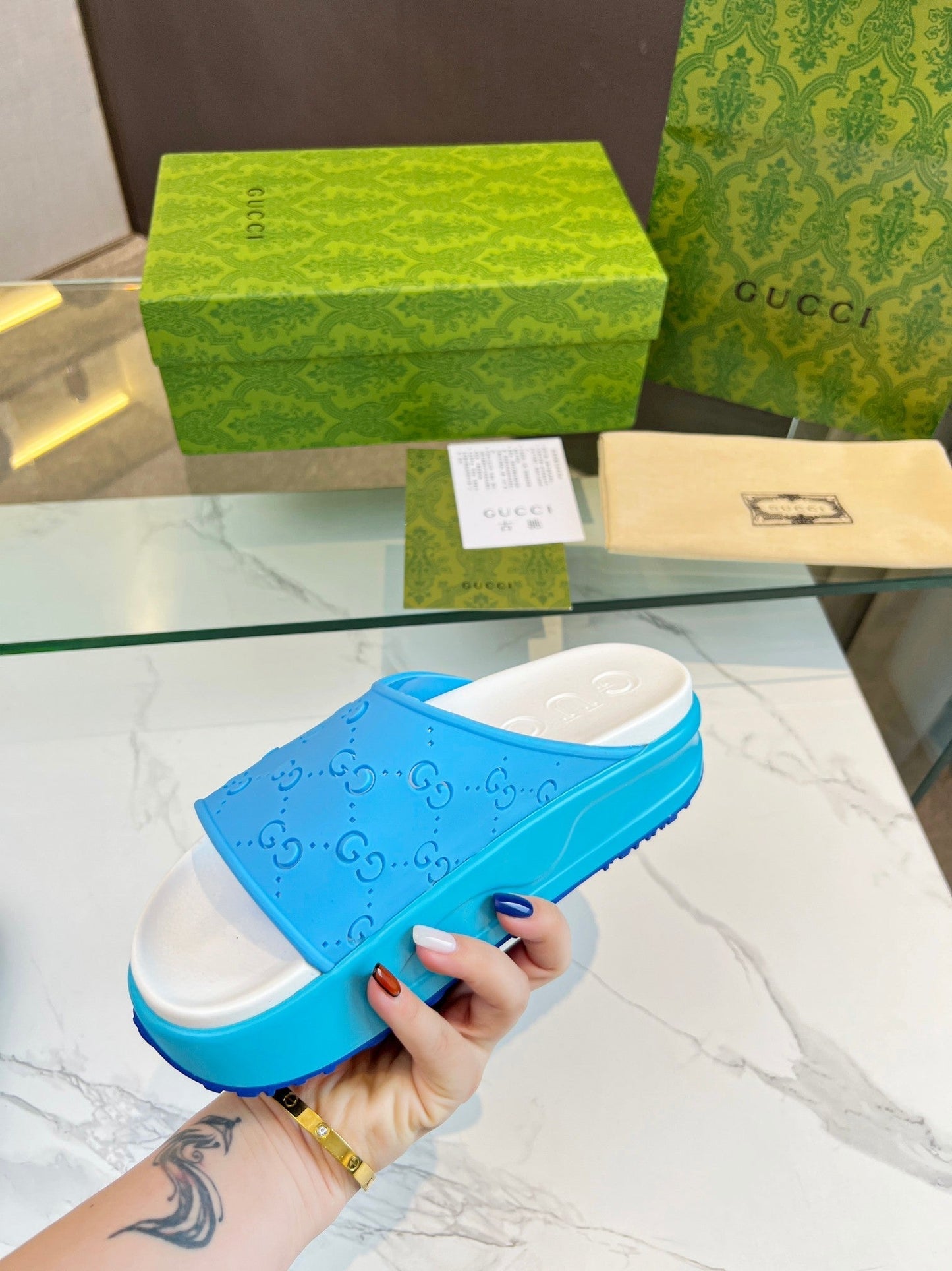 PLATFORM SANDALS IN SKY BLUE MONOGRAM IMPORTED TPU - 35