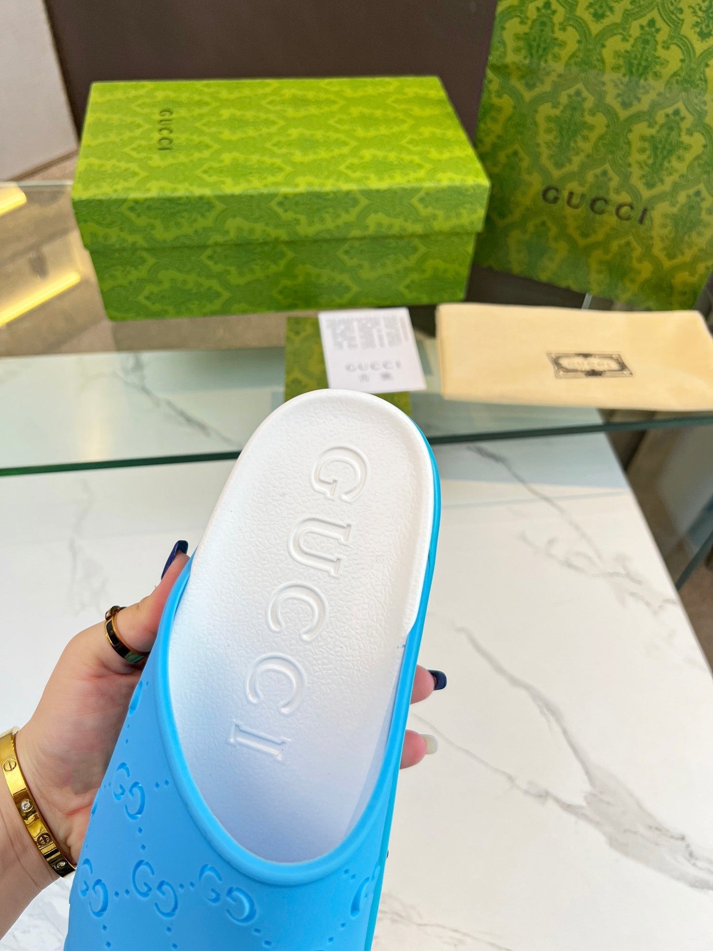 PLATFORM SANDALS IN SKY BLUE MONOGRAM IMPORTED TPU - 35